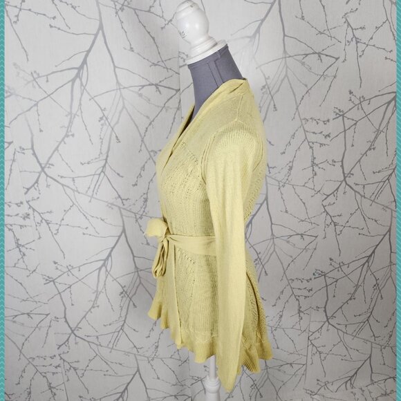 Sparrow Yellow Lightweight Cable Knit Cotton Cashmere Wrap Cardigan - Picture 2 of 5